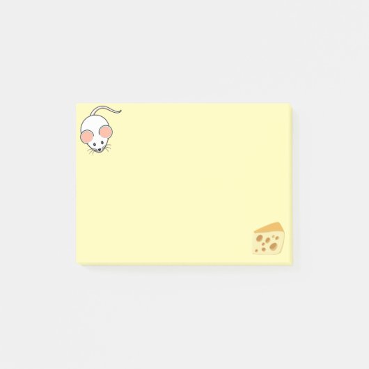 Post-it® Souris blanche mignonne et fromage sur fond jaune (Devant)