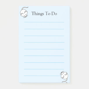 Post-it® souris blanche mignonne sur fond bleu clair