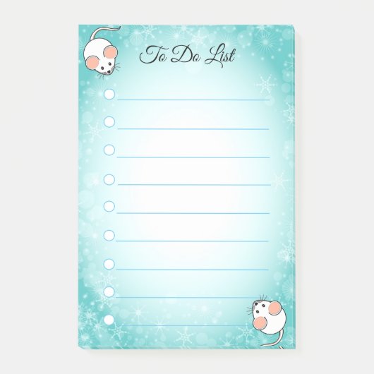Post-it® Souris blanches mignonnes sur fond turquoise et bl (Devant)