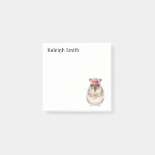 Post-it® Souris / Rat Mignon Personnalisé Fleurs Rose Viole