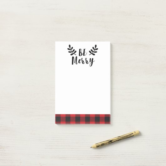Post-it® Soyez Joyeux Buffalo Script Moderne Plaid (Sur un bureau)
