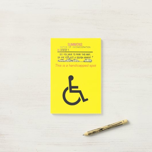 Post-it® Stationnement Handicap Post-It Notes (Sur un bureau)
