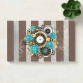 Post-it® Steampunk Clock and Turquoise Roses on Striped (Bureau)
