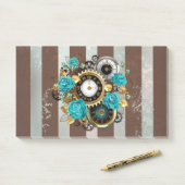 Post-it® Steampunk Clock and Turquoise Roses on Striped (Sur un bureau)