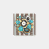 Post-it® Steampunk Clock and Turquoise Roses on Striped (Devant)