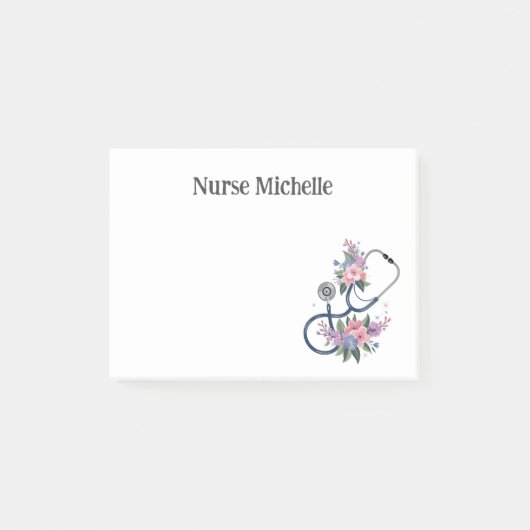 Post-it® Stéthoscope Floral Infirmière Notes de Bureau Cade (Devant)