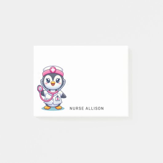 Post-it® Stethoscope rose Infirmier pinguin mignon personna (Devant)