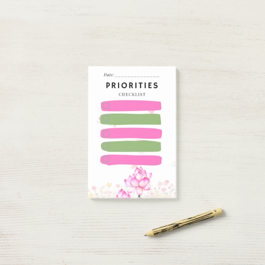 Post-it® Sticky Note PRIORITY Checkbox Pink Lily (Sur un bureau)