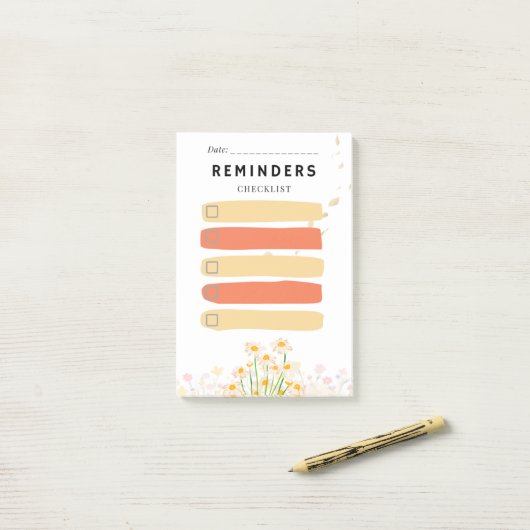 Post-it® Sticky Note REMINDERS Check Box  Yellow Daisy (Sur un bureau)