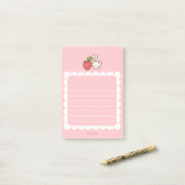 Post-it® Strawbeary Pink Scallop Border Cute Bear Notepad (Sur un bureau)