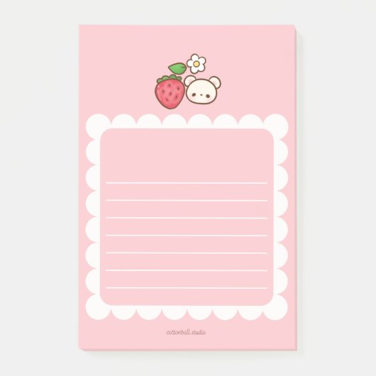 Post-it® Strawbeary Pink Scallop Border Cute Bear Notepad (Devant)
