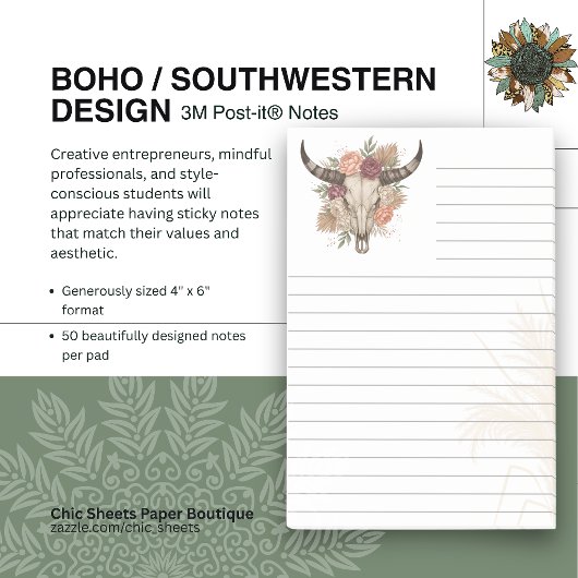 Post-it® Style Boho-Sud-Ouest Crâne de Vache Ligné 3M