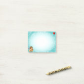 Post-it® Style Raphael Cherub & Coeur sur bleu clair (Sur un bureau)