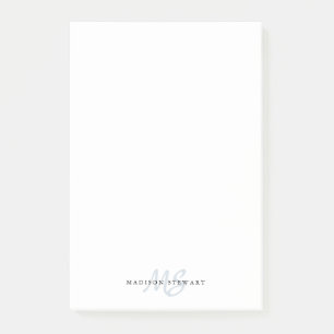 Post-it® Style Silvery Gris Brush Script Monogramme mignon