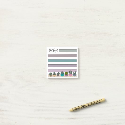 Post-it® Succulentes & Cactus en pot avec lignes arc-en-cie (Sur un bureau)