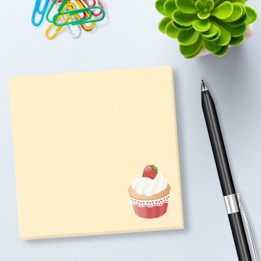 Post-it® Sucré délicieux Cupcake aux fraises sur Jaune