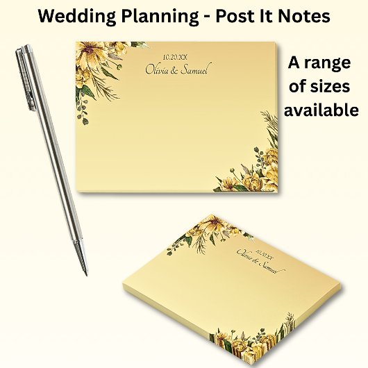 Post-it® Suite Mariage de fleurs jaunes dorées