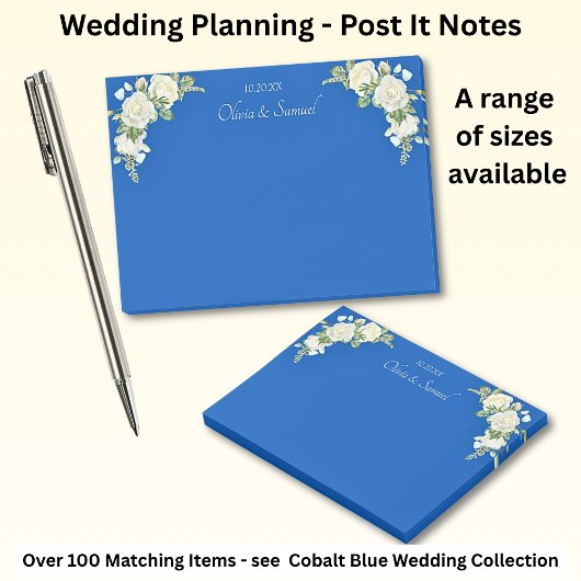 Post-it® Suite Mariage de roses bleu et blanc Cobalt