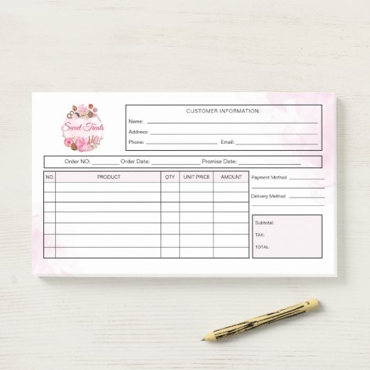 Post-it® Sweet Treats Bakery Receipt Invoice (Sur un bureau)