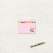 Post-it® SYMBOLE DE LA PAIX Aimer & Bonheur Rose (Sur un bureau)