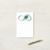 Post-it® Symbole d'infini avec plume de paon (Sur un bureau)