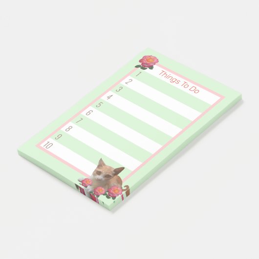 Post-it® Tabby Kitty Chat et Roses (Incliné)