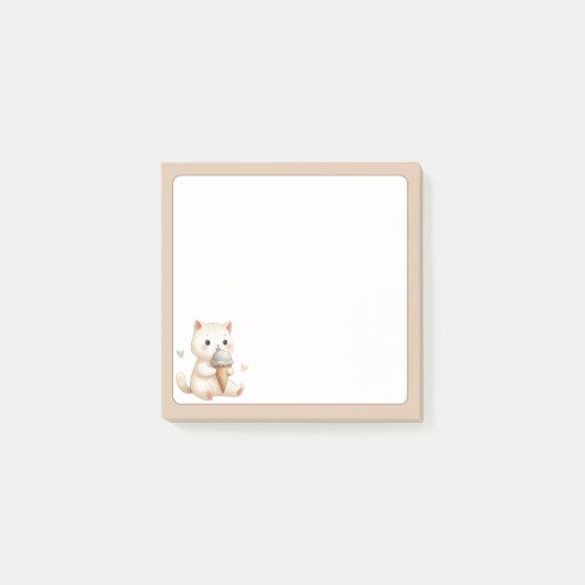 Post-it® Tan Arrière - plan Cute Chat avec Ice Cream Cone (Devant)
