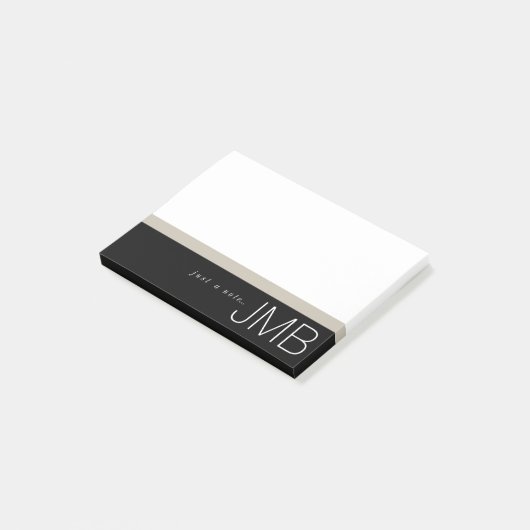 Post-it® Tan blanc et bande noire Juste une note Monogramme (Incliné)