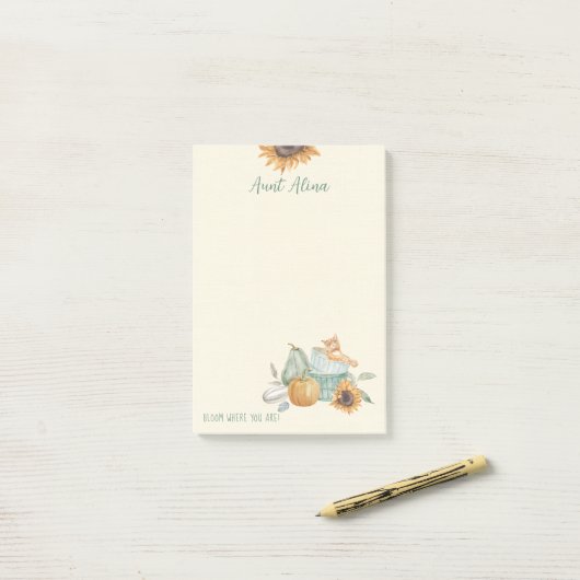 Post-it® Tante Fleuron Où L'On Est Tournesol Automne (Sur un bureau)