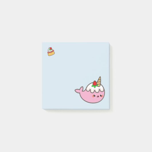 Post-it® Tarte sablée Narwhal de fraise de Kawaii (Devant)