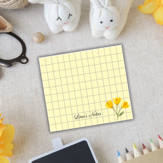 Post-it® Tea Time Yellow Flower – Personalized Grid Sticky 