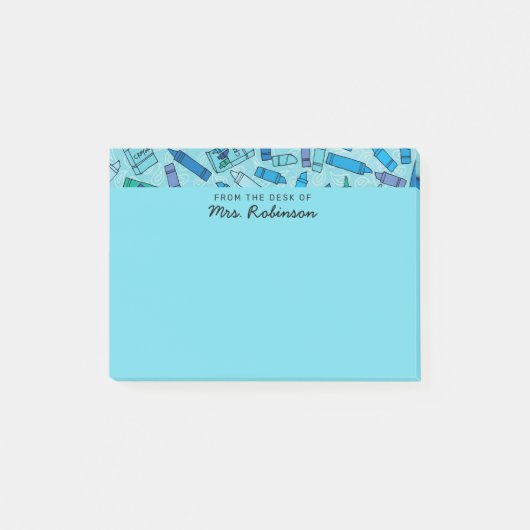 Post-it® Teacher de Crayons Bleus Cute du bureau de 4x3 (Devant)