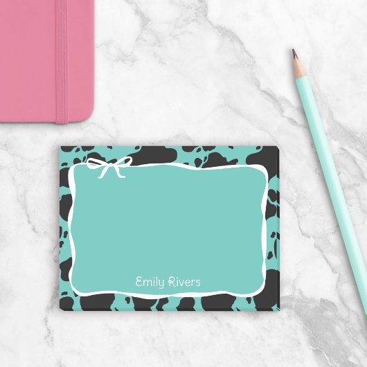 Post-it® Teal Cow Print & White Bow With Your Name