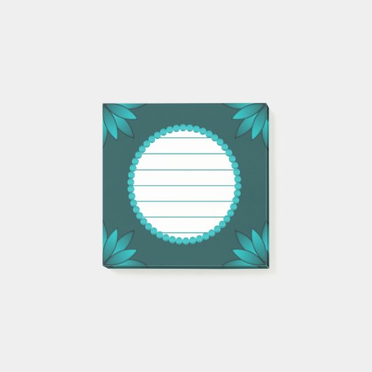 Post-it® Teal Leaf Mandala Design on Dark Cyan (Devant)