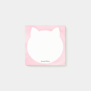 Post-it® Tête de chat blanc mignon Silhouette Aquarelle ros