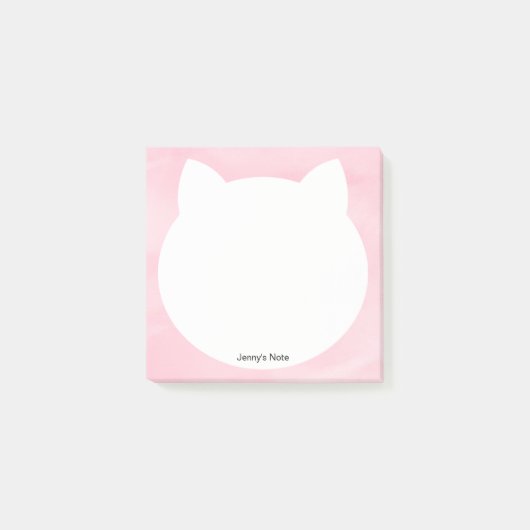 Post-it® Tête de chat blanc mignon Silhouette Aquarelle ros (Devant)