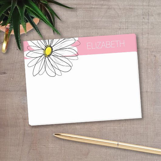 Post-it® Texte personnalisé marguerite rose et jaune