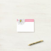 Post-it® Texte personnalisé marguerite rose et jaune (Sur un bureau)