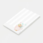 Post-it® Théière rose avec fleurs et papillons (Incliné)