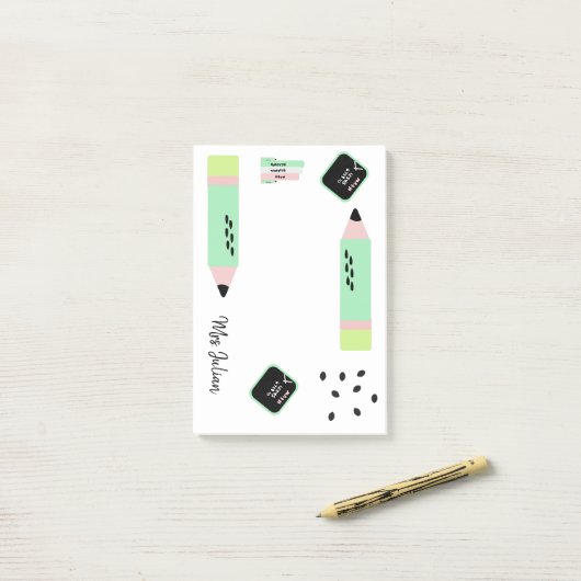 Post-it® Thème de pastèque Retour à l'école Enseignants Nom (Sur un bureau)