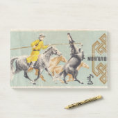 Post-it® Timbre postal mongol rétro avec une ri galopante (Sur un bureau)