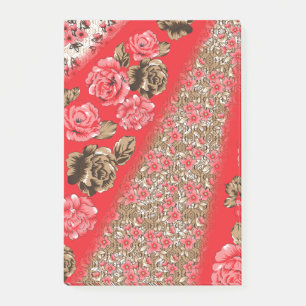 Post-it® Tissu rouge éclatant avec floral complexe et
