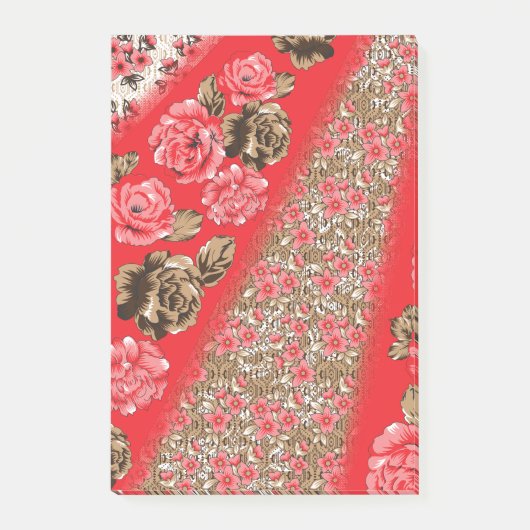 Post-it® Tissu rouge éclatant avec floral complexe et (Devant)