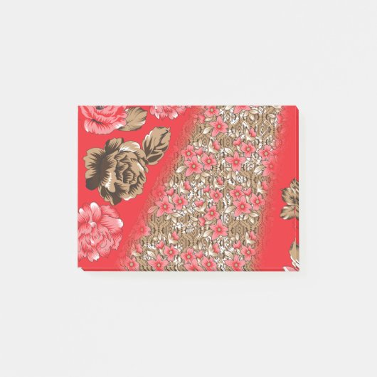 Post-it® Tissu rouge éclatant avec floral complexe et (Devant)