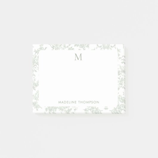 Post-it® Toile Botanique Classique Monogramme Vert Sauge (Devant)