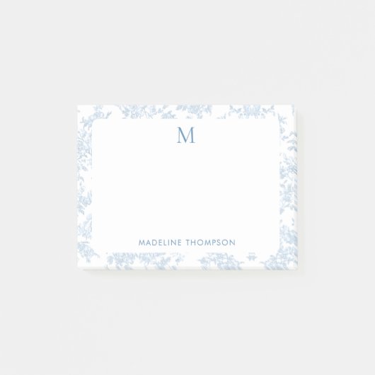 Post-it® Toile de Jouy Botanique Classique Monogramme Bleu  (Devant)