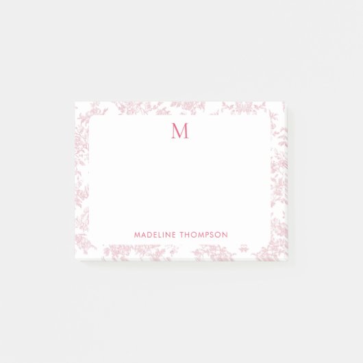 Post-it® Toile de Jouy Botanique Classique Monogramme Rouge (Devant)
