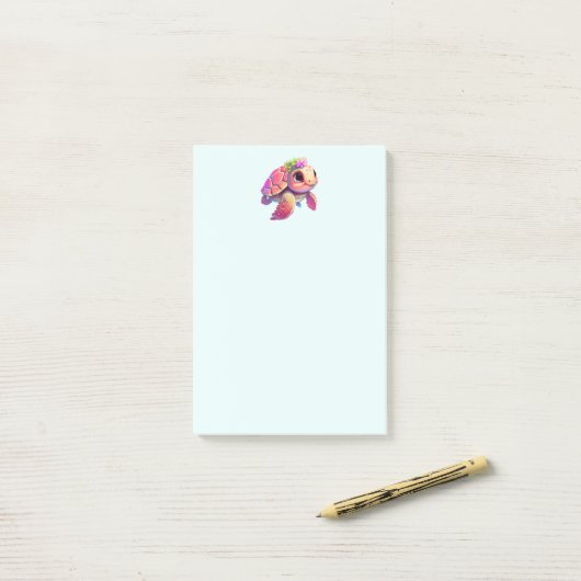 Post-it® Tortue de mer rose Whimsical & mignon (Sur un bureau)