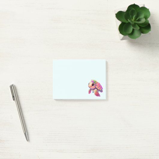 Post-it® Tortue de mer rose Whimsical & mignon (Bureau)