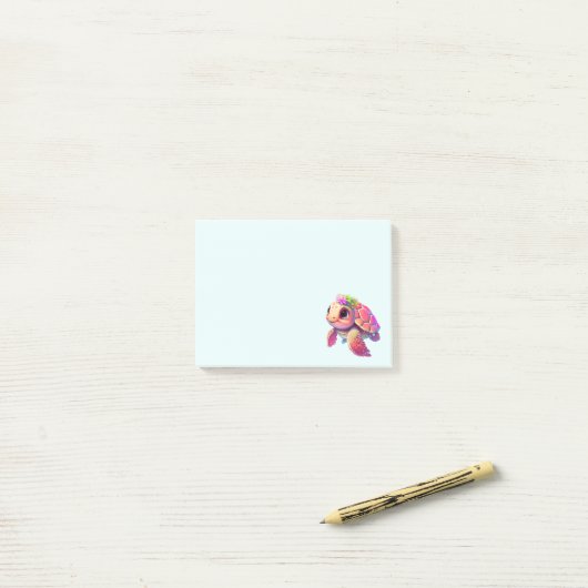 Post-it® Tortue de mer rose Whimsical & mignon (Sur un bureau)